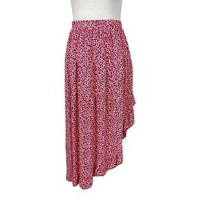 BTFBM Red/White Floral Asymmetrical Skirt